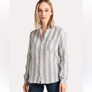 STARK X Striped Button Down Shirt in Gray and White S NWOT